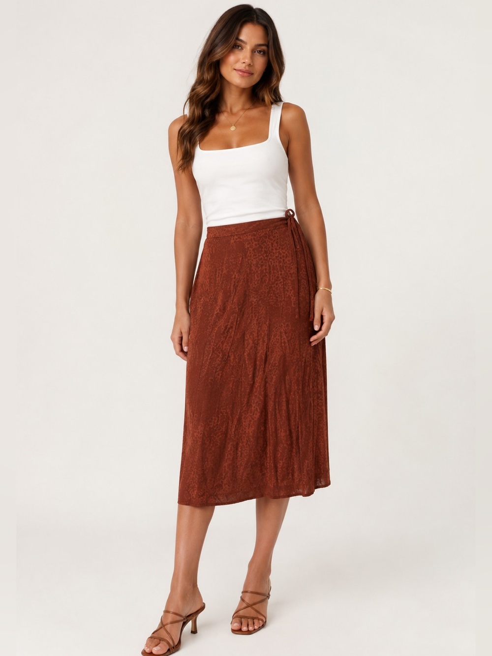 Women’s Tie-Waist Midi Skirt Animal Print Texture